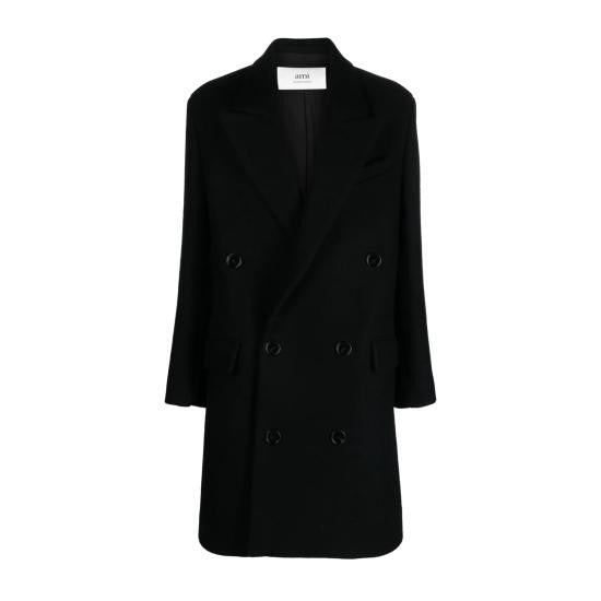 Ami Paris Double-Breasted Long Coat With Tailored Silhouette