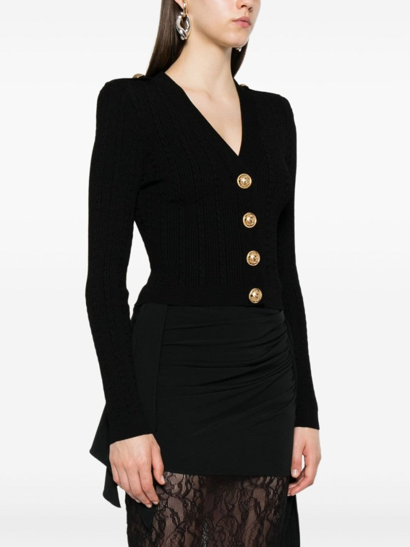 Balmain Cable-Knit V-Neck Cardigan