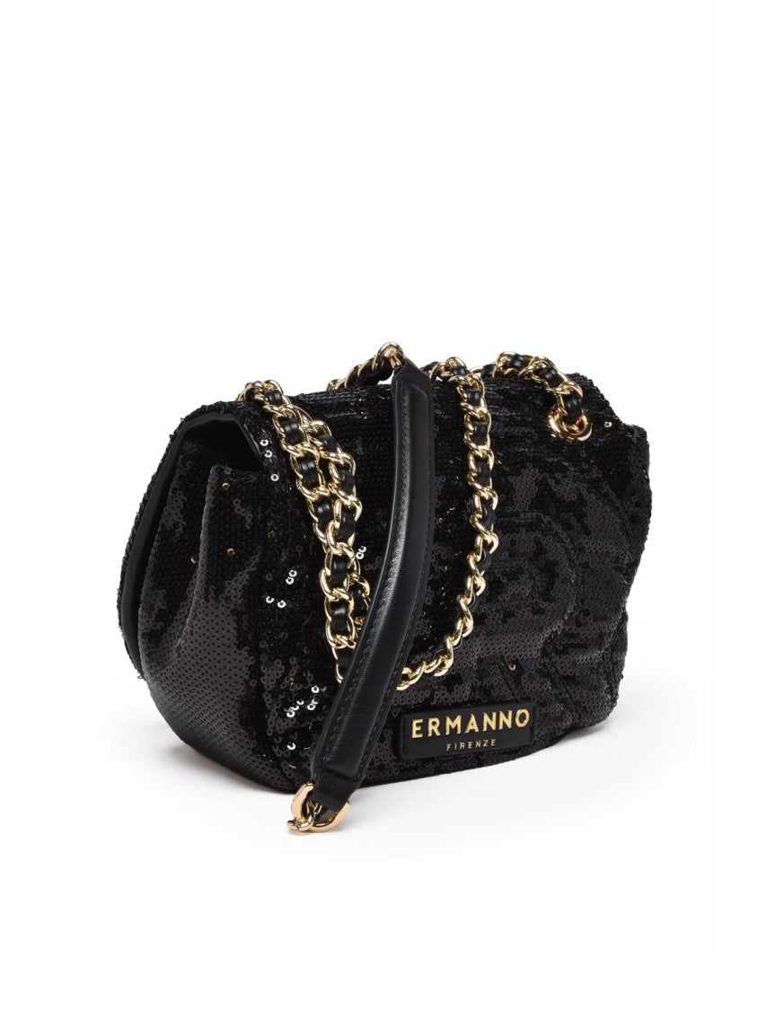 Ermanno Firenze Rachele Shoulder Bag With Black Sequins And Interlocking Closure