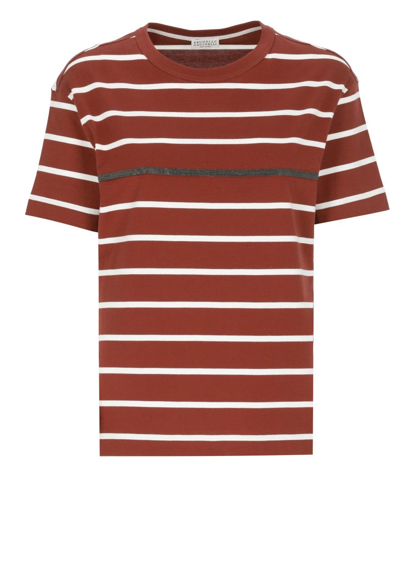 Brunello Cucinelli Red Striped T-Shirt