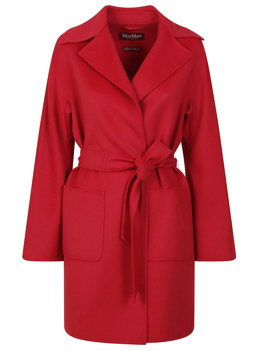 Max Mara Tailored Red Coat With Belted Waist