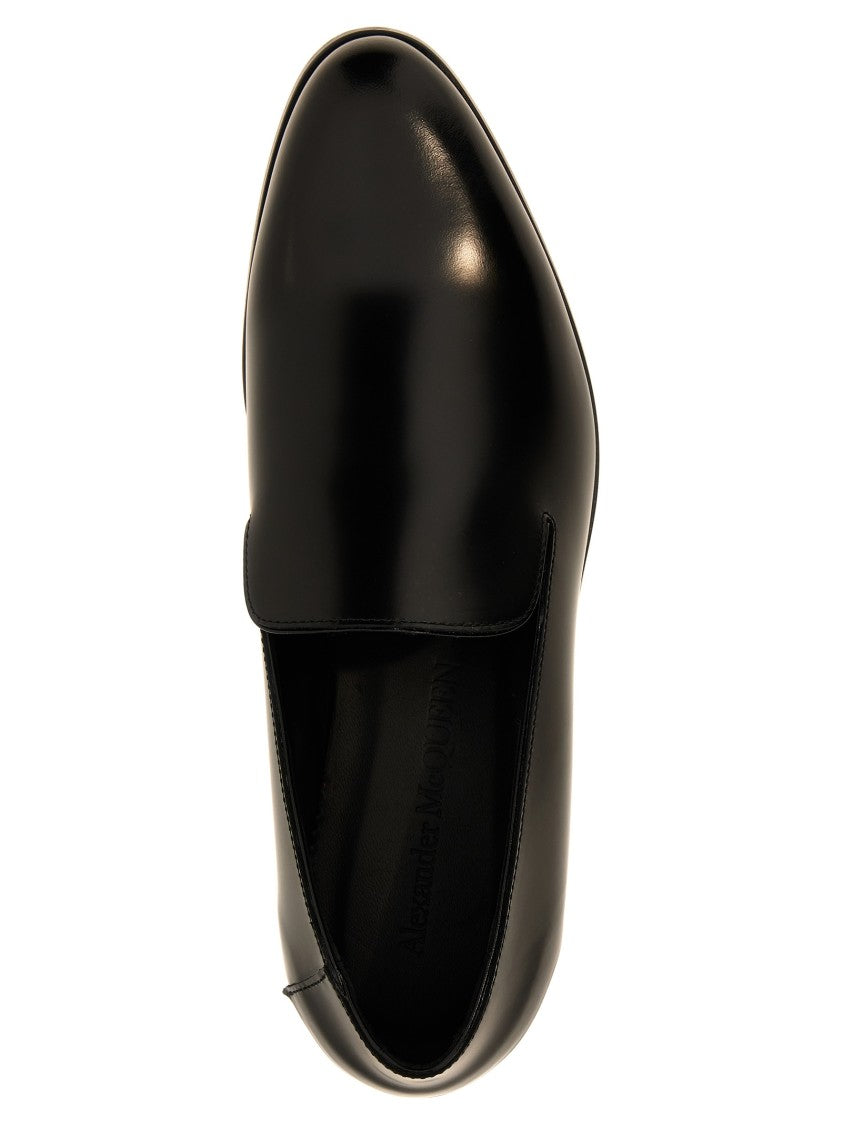 Mcqueen Black Calfskin Leather Loafers With Metallic Accent