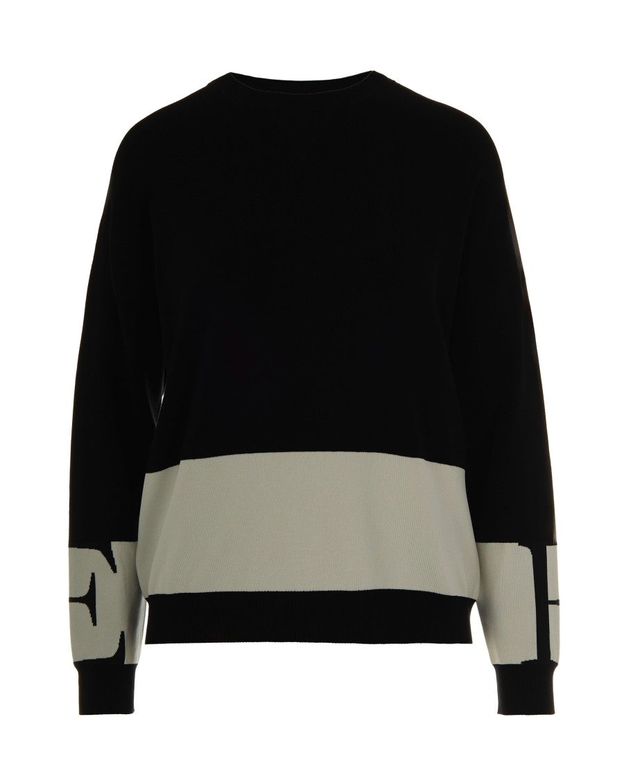 Elisabetta Franchi Black/Milk Viscose Sweater With Shiny Stripes