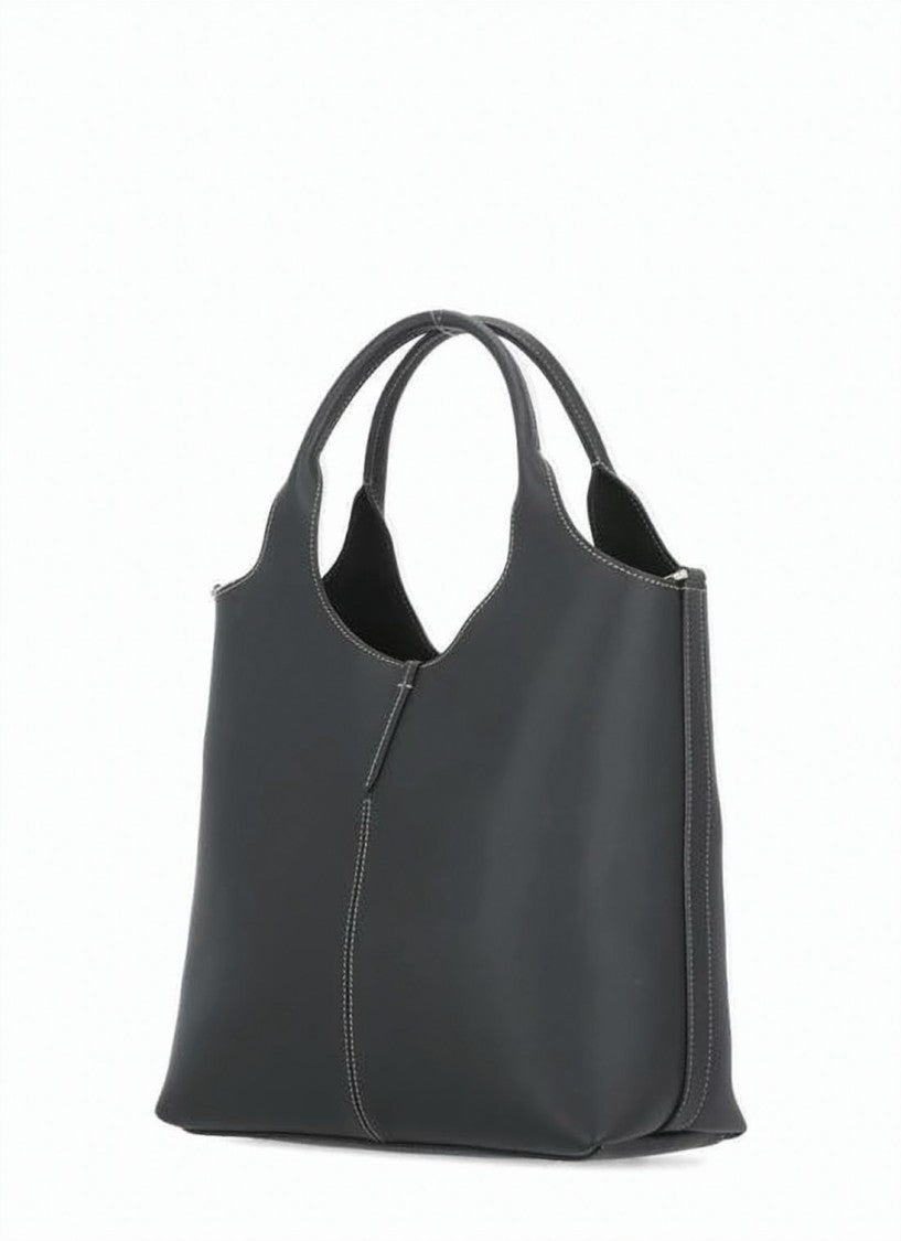 Tod's Structured Black Calf Leather Tote With Cutout Handle