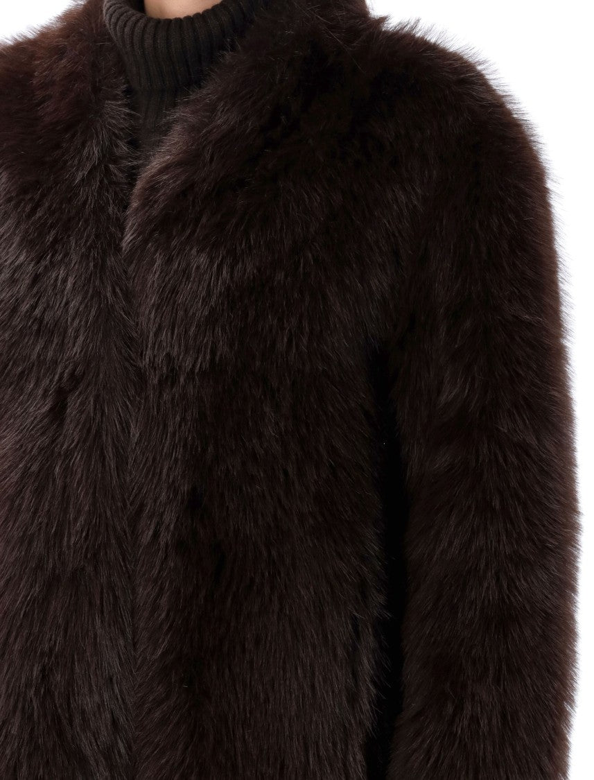 Sword Collarless Eco Fur Coat