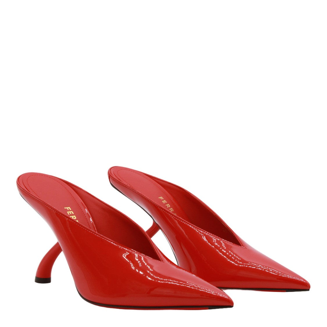 Ferragamo Pointed-Toe Red Mules With Sculptural Heel