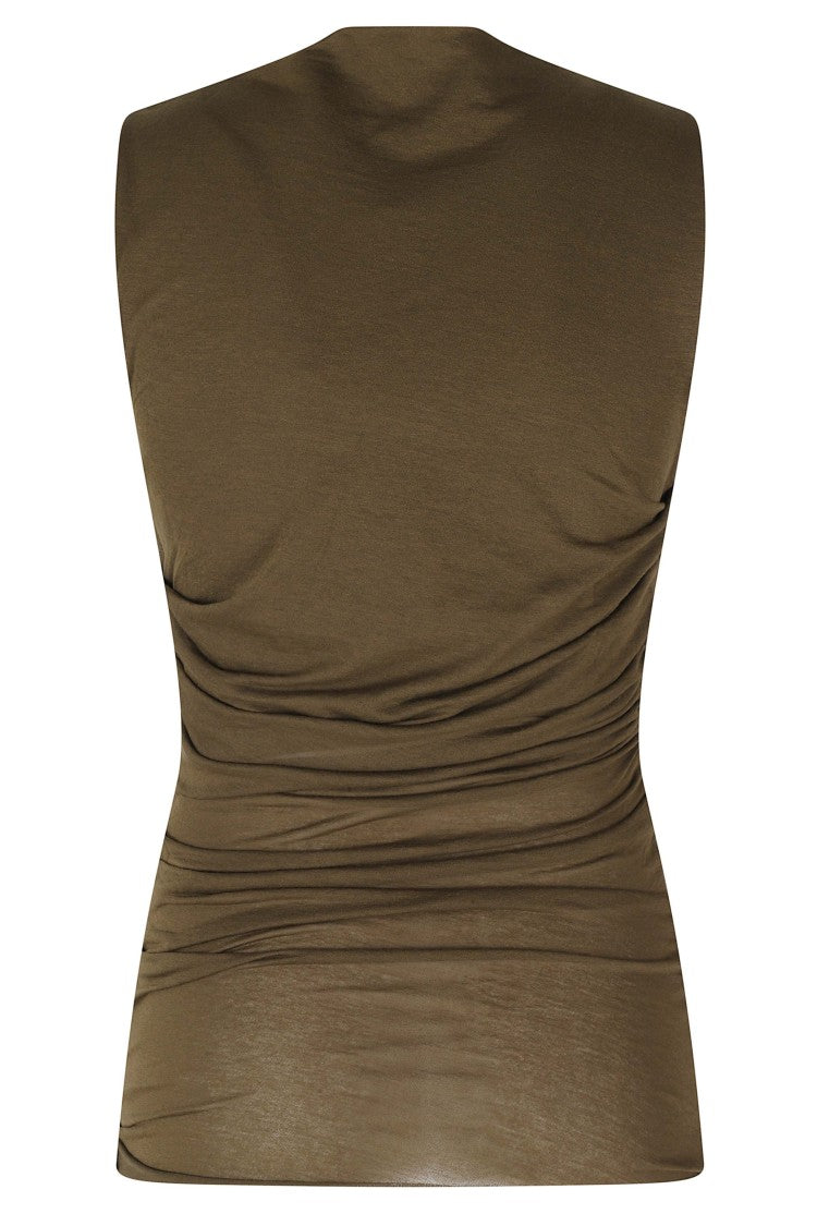 Soeur Khaki Irina Draped Boat-Neckline Cotton-Blend Top