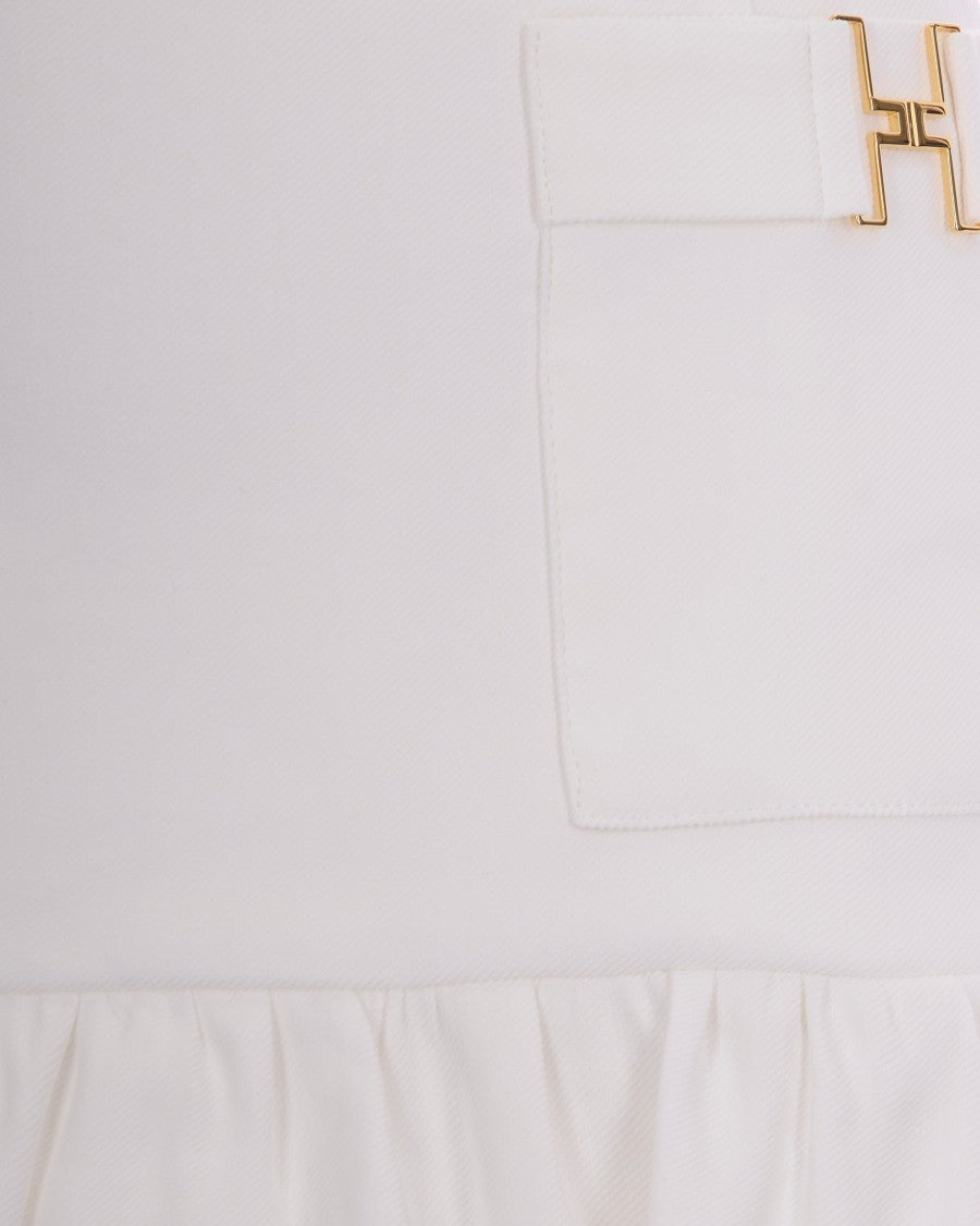 Elisabetta Franchi High-Waisted White Mini Skirt With Gathered Hem