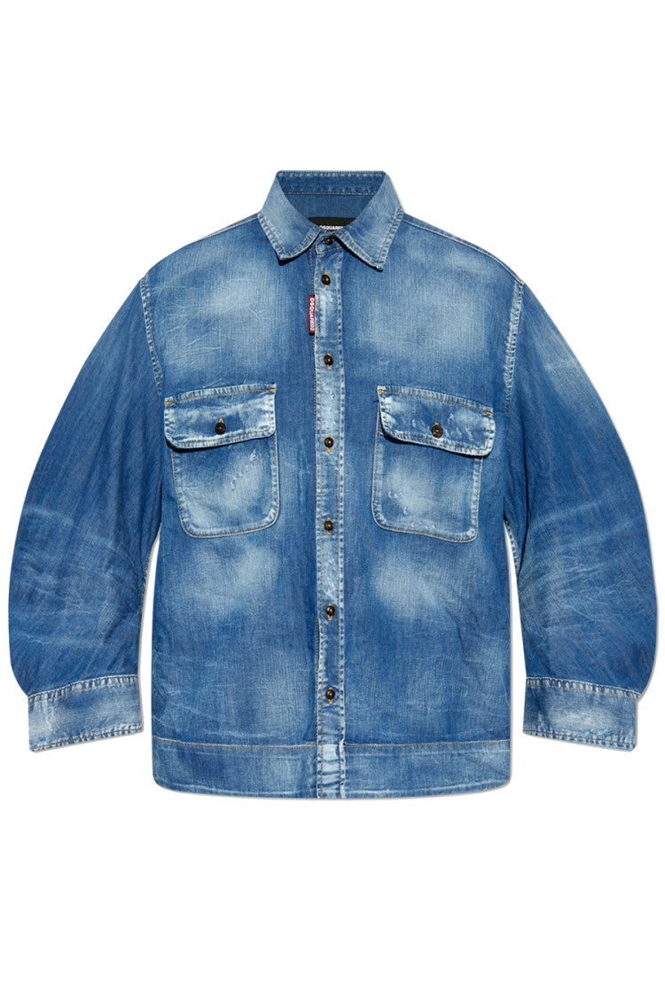 Dsquared2 Relaxed Fit Blue Denim-Look Shirt With Modern Accents