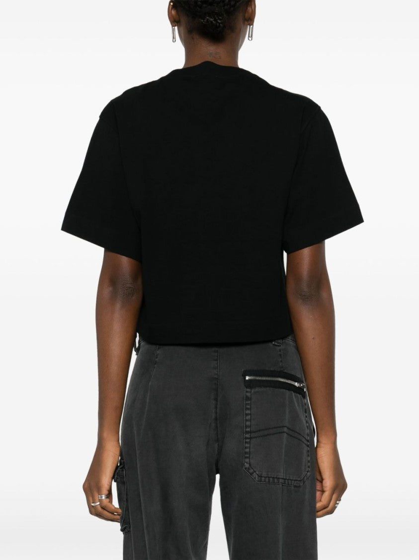Off-White Cropped Black T-Shirt With Bold White Logo