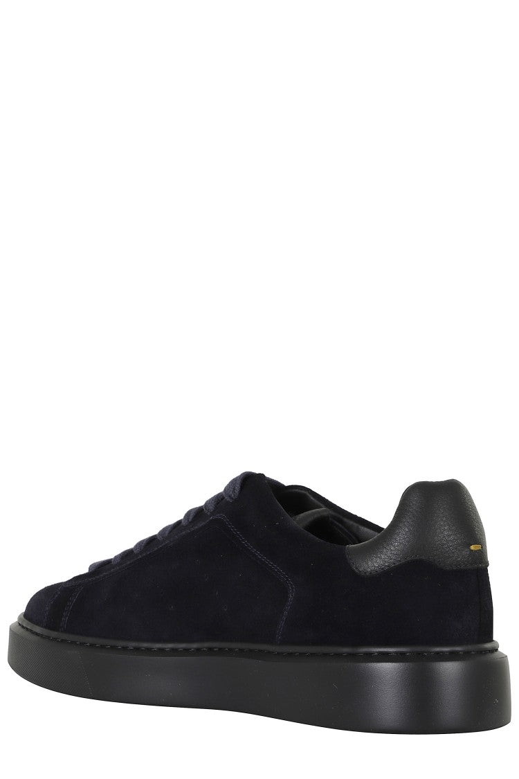 Doucal's Blue/Black Suede Leather Low-Top Sneakers