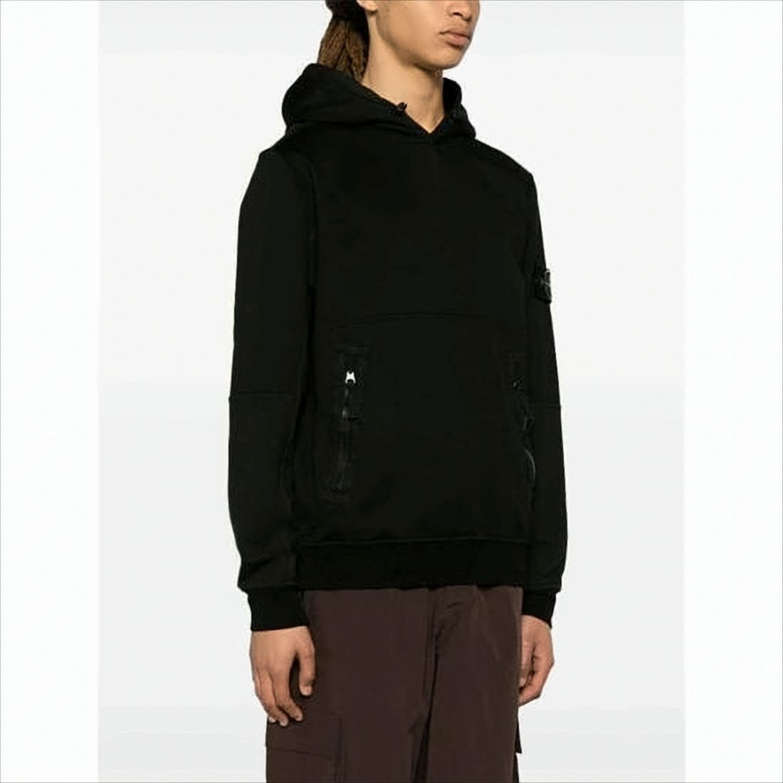 Stone Island Black Hoodie With Distinctive Logo Patch