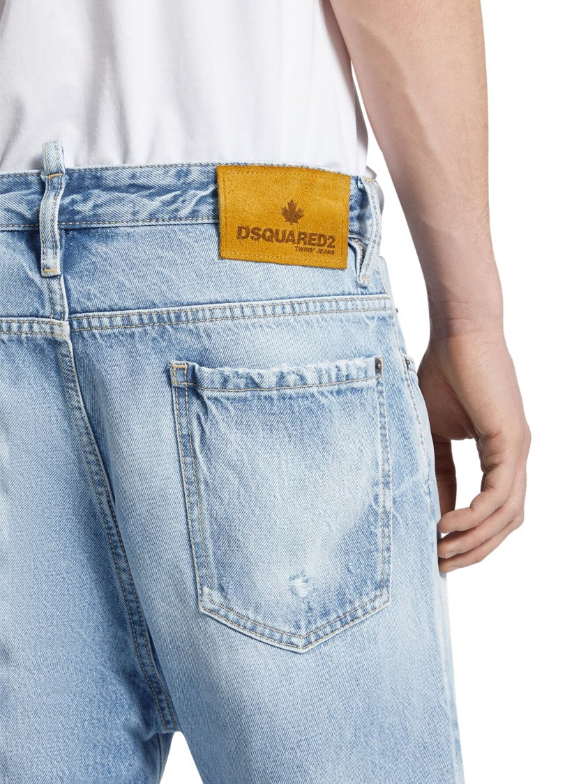 Dsquared2 Relaxed Fit Light Wash Denim Jeans With Vintage Detailing