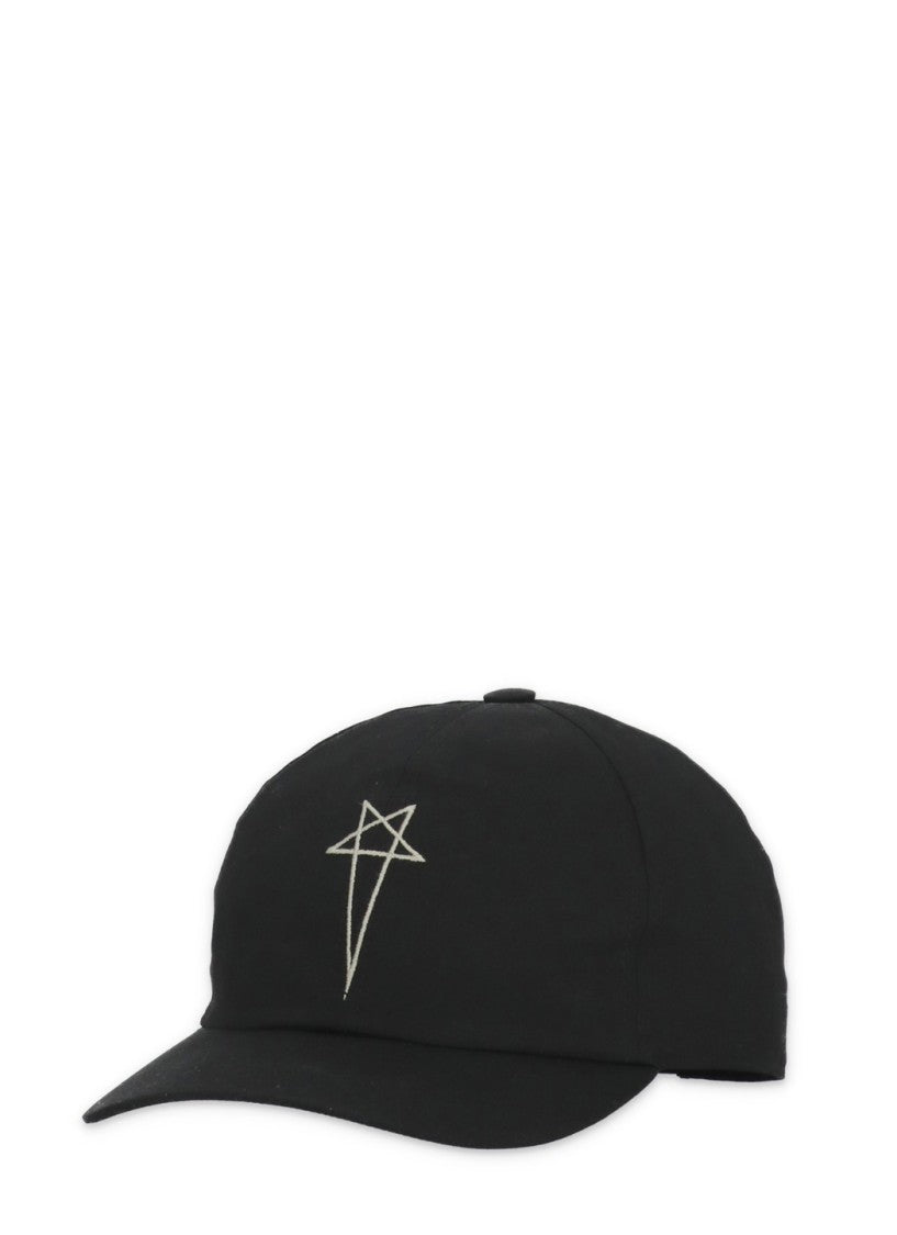 Drkshdw By Rick Owens Black Cotton Embroidered Baseball Hat