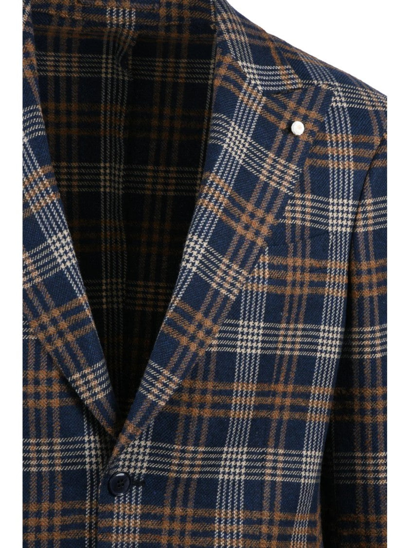 Luigi Bianchi Rounded Plaid Jacket In Navy And Brown Tones