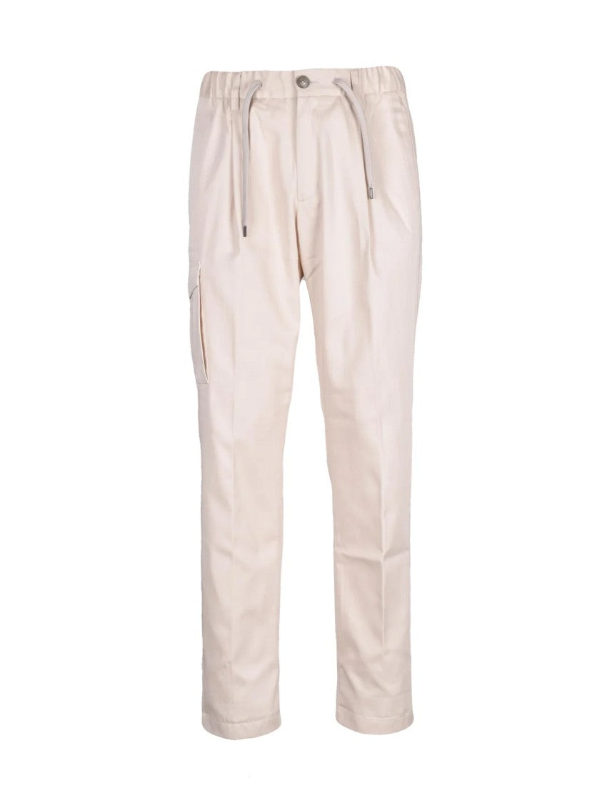 Herno Resort Relaxed Fit White Cargo Trousers With Functional Pockets