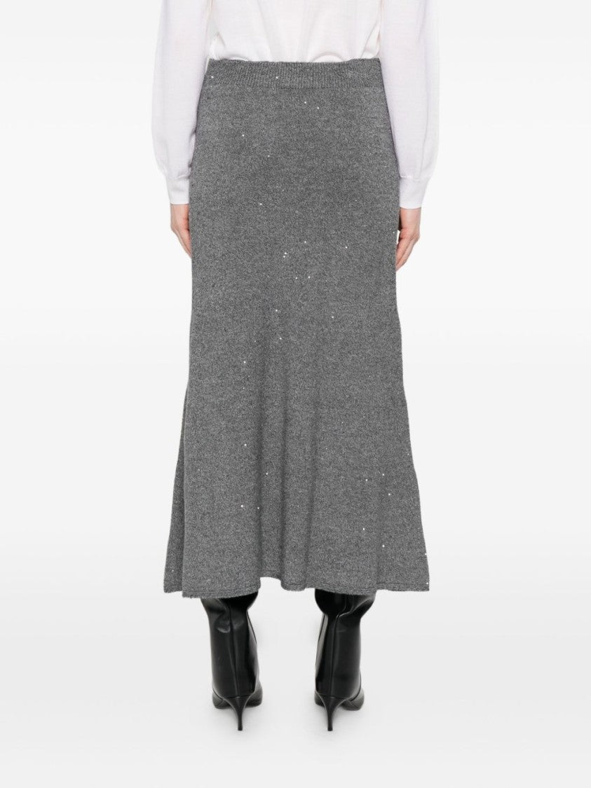 Liu Jo Mid-Length Textured Gray Skirt With Fitted Waistband