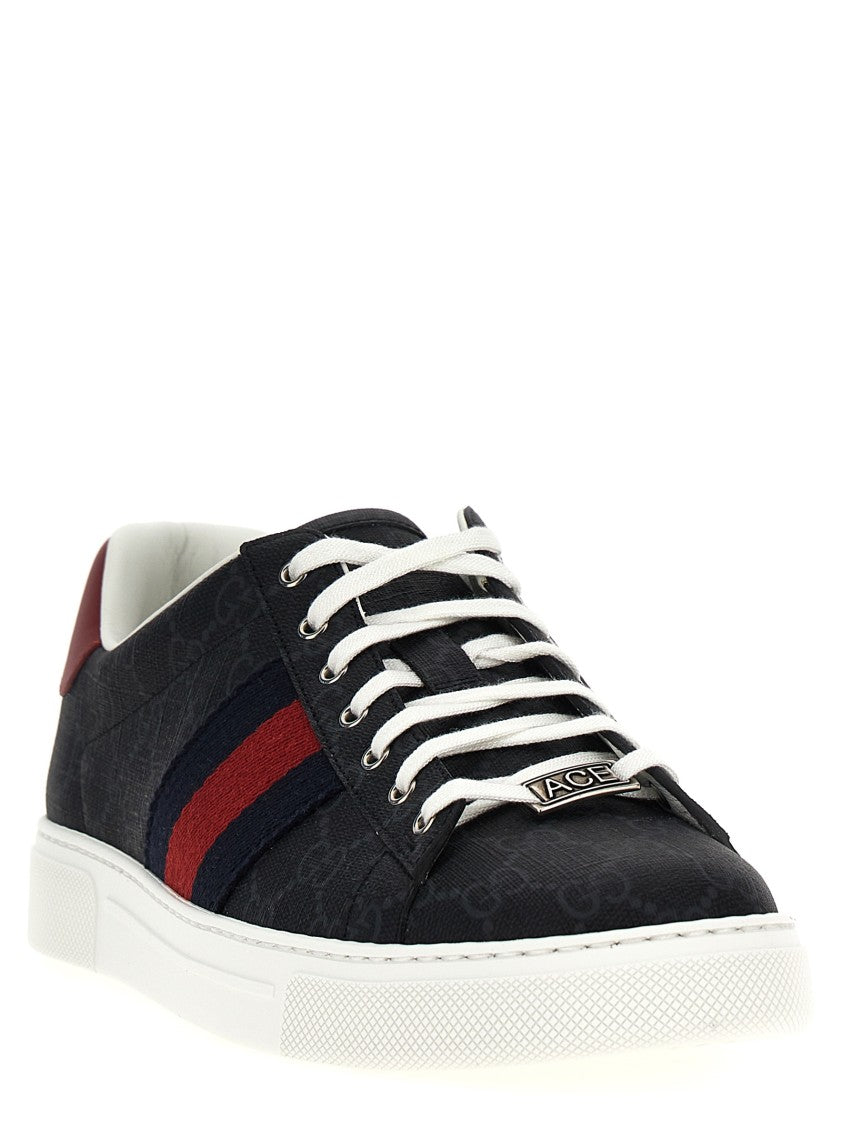 Gucci Gg Supreme Fabric Low-Top Sneakers With Web Stripes