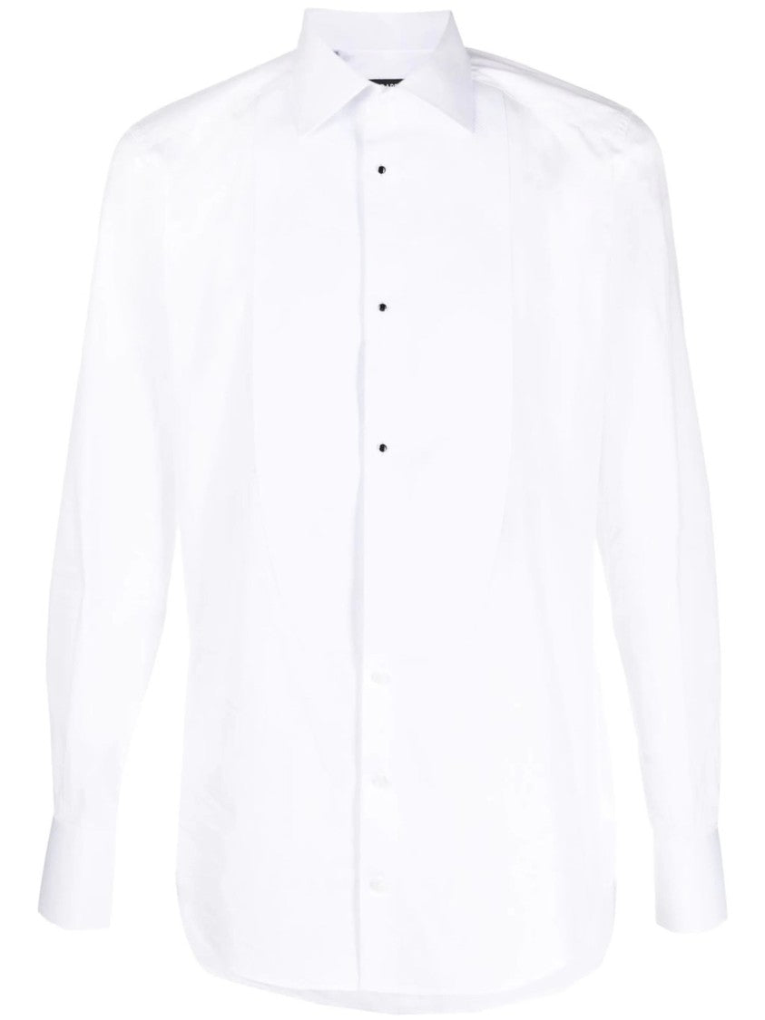 Dolce & Gabbana White Refined Tuxedo Piquet Plastron Shirt