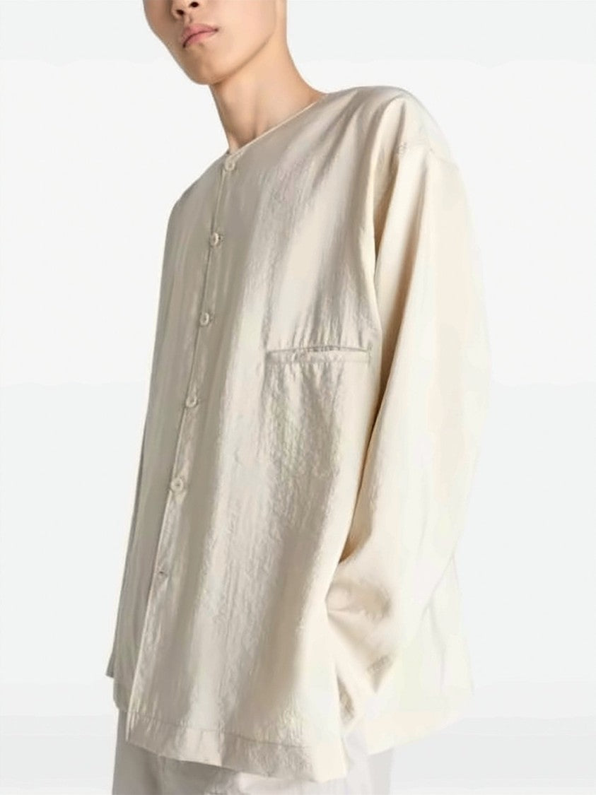 Lemaire Relaxed V-Neck Silk Shirt With Textured Finish