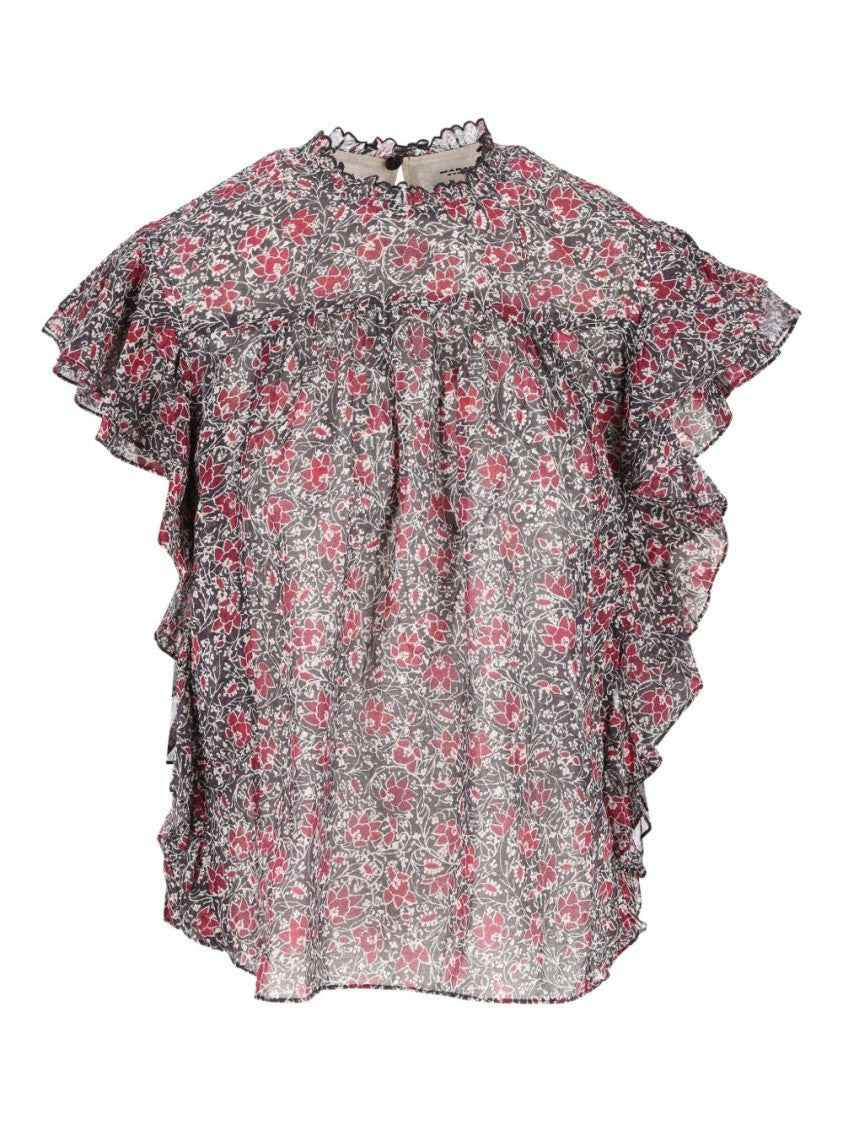 Isabel Marant Étoile Floral Print Ruffle Trim Short-Sleeved Top