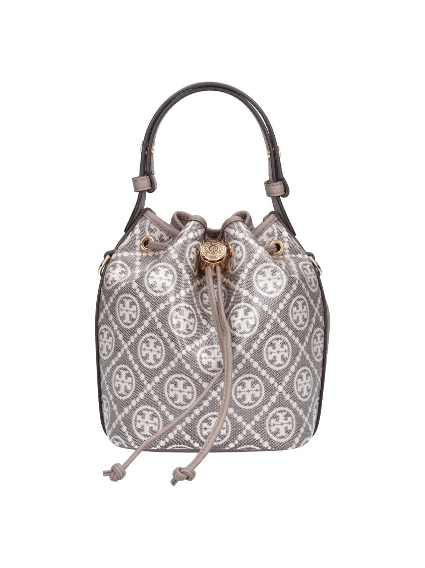 Tory Burch Grey T Monogram Cotton Canvas Bucket Bag
