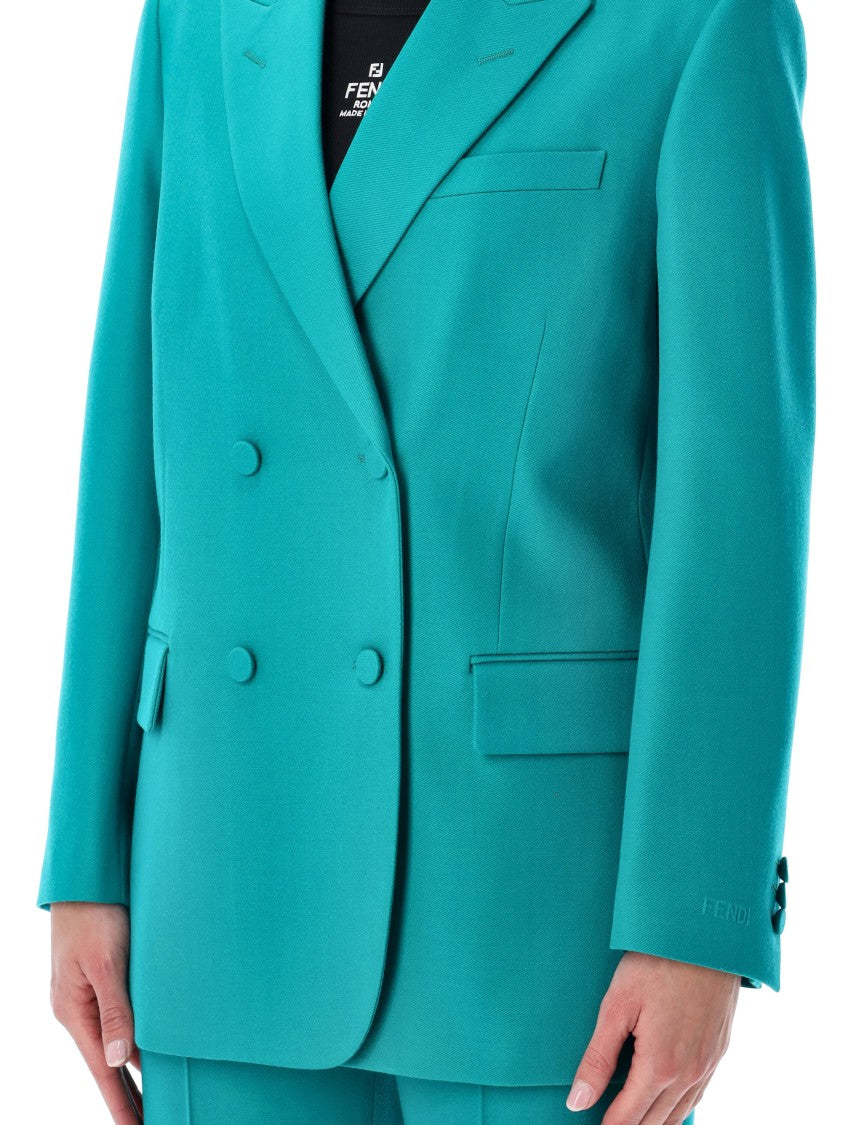 Fendi Tailored Turquoise Double-Breasted Blazer With Peak Lapels