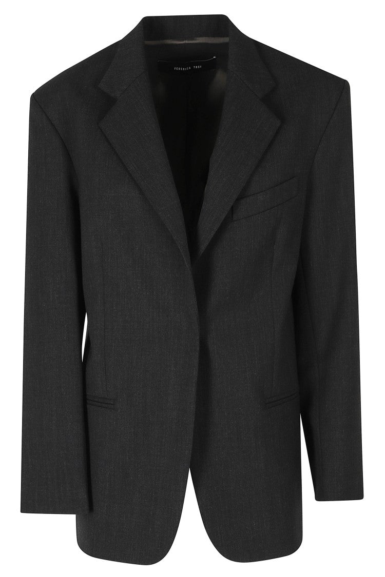 Federica Tosi Anthracite Frescolana Single-Breasted Oversized Polyester-Blend Blazer