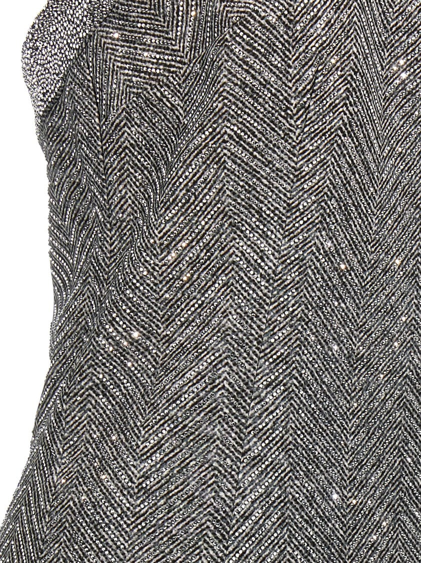 Ermanno Scervino Rhinestone-Embellished Midi Dress With Herringbone Pattern