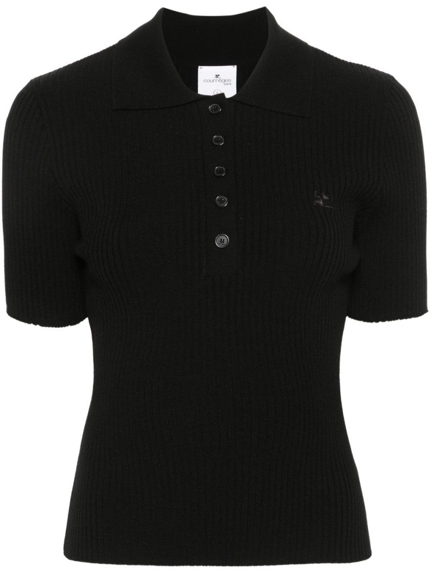 Courrèges Iconic Rib Knit Polo Shirt