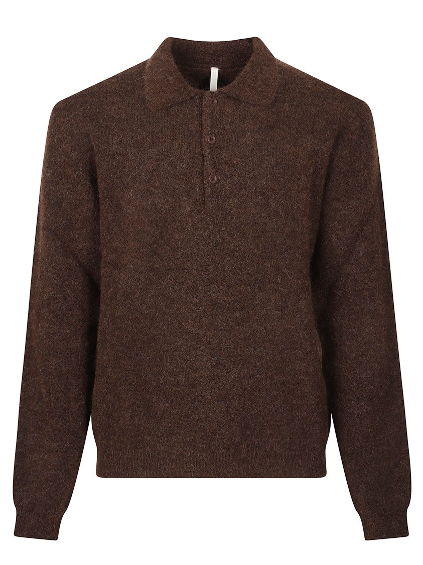Sunflower Polo Neck Brown Wool Sweater With Button Fastening