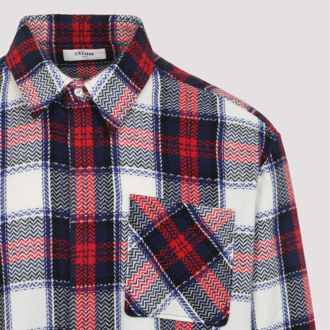Celine Checkered Cashmere Overshirt With Pointed Collar