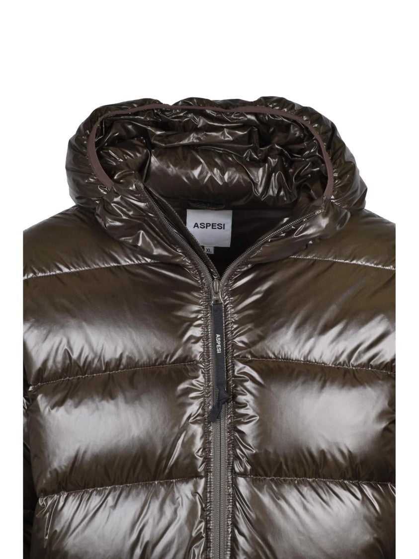 Aspesi Green Glossy Quilted Down Polyamide Jacket