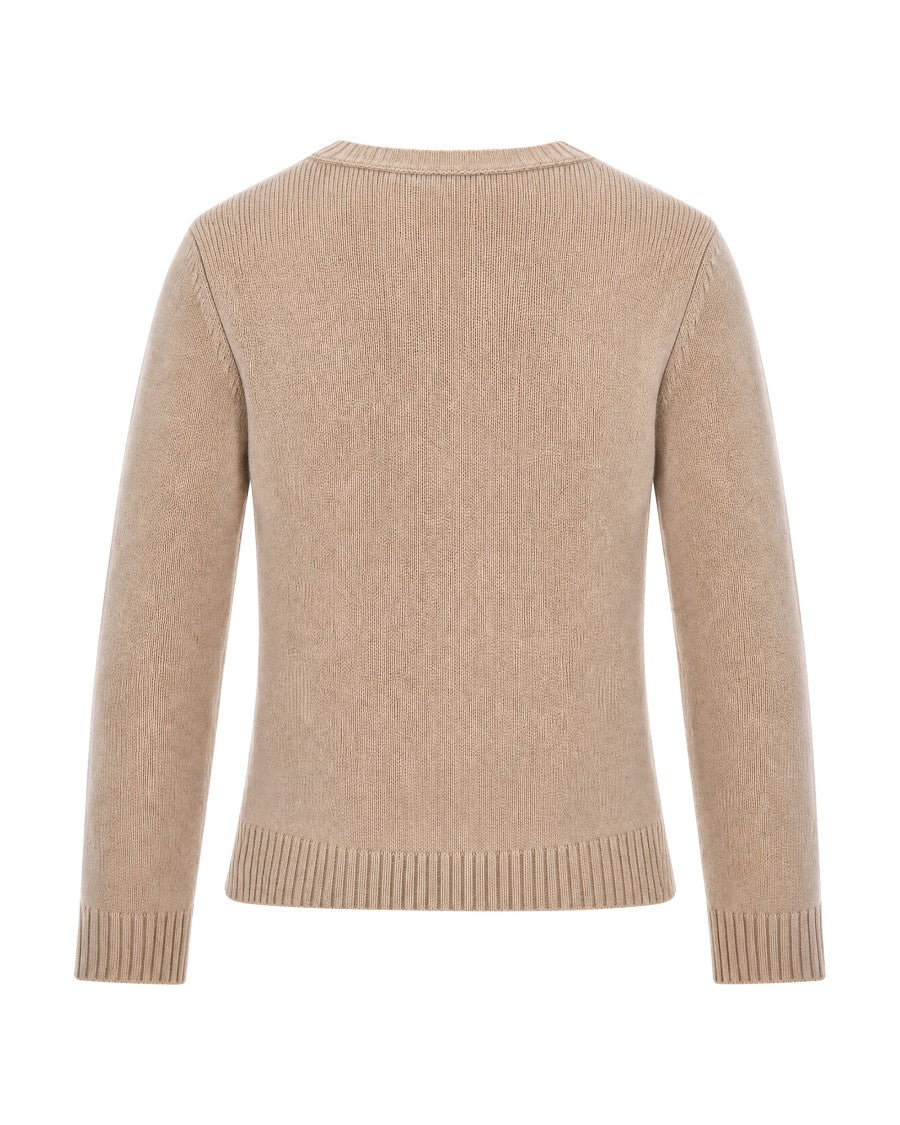 Max Mara Beige Argyle Pattern Wool-Cashmere Crewneck Sweater