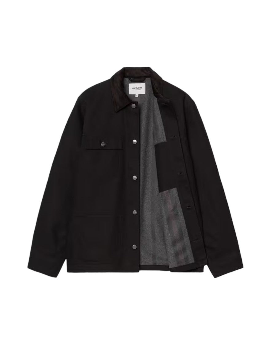 Carhartt Wip Button-Up Black Michigan Coat With Structured Collar