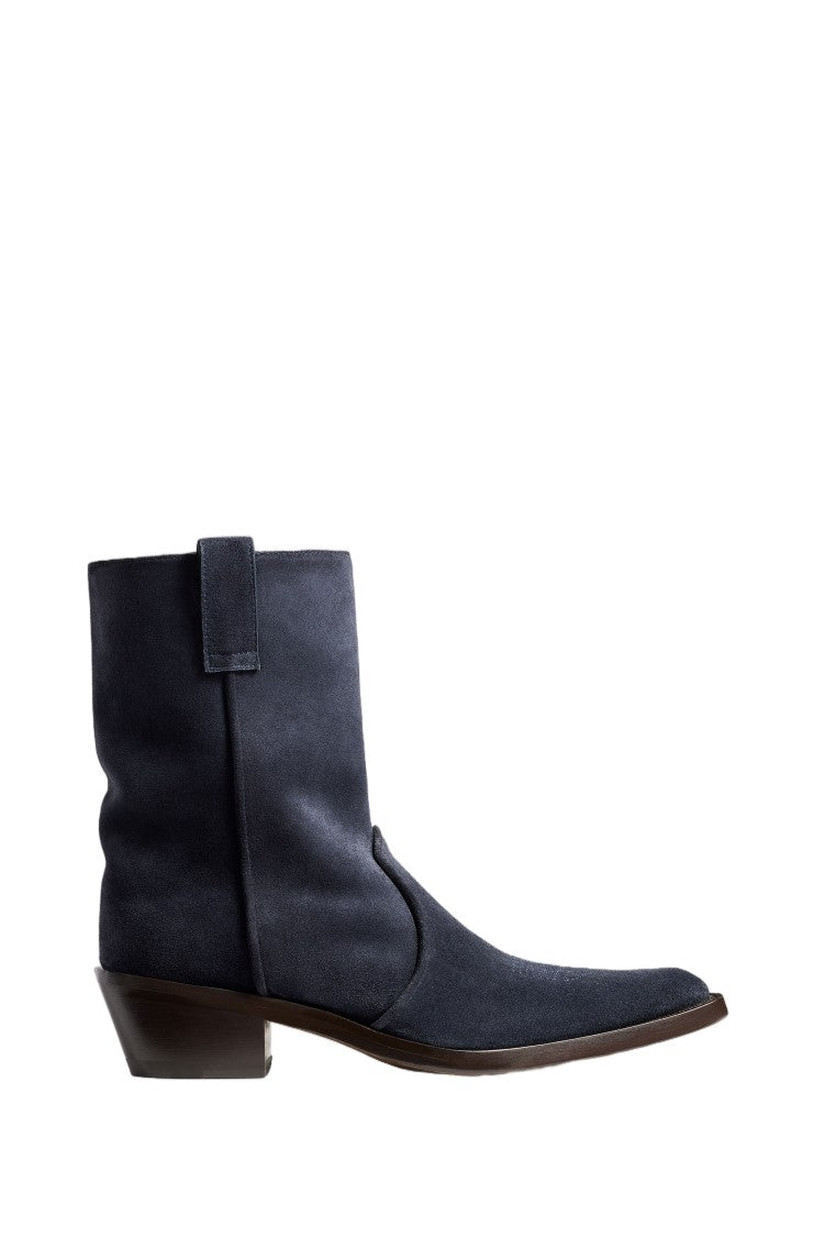 Khaite Clive Velvety Suede Snip-Toe Ankle Boots
