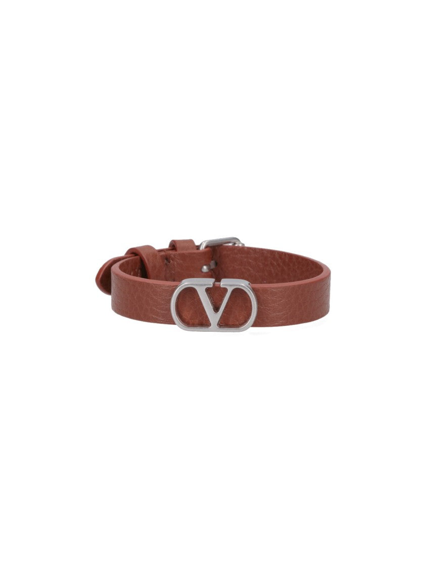Valentino Garavani Textured Brown Leather Bracelet