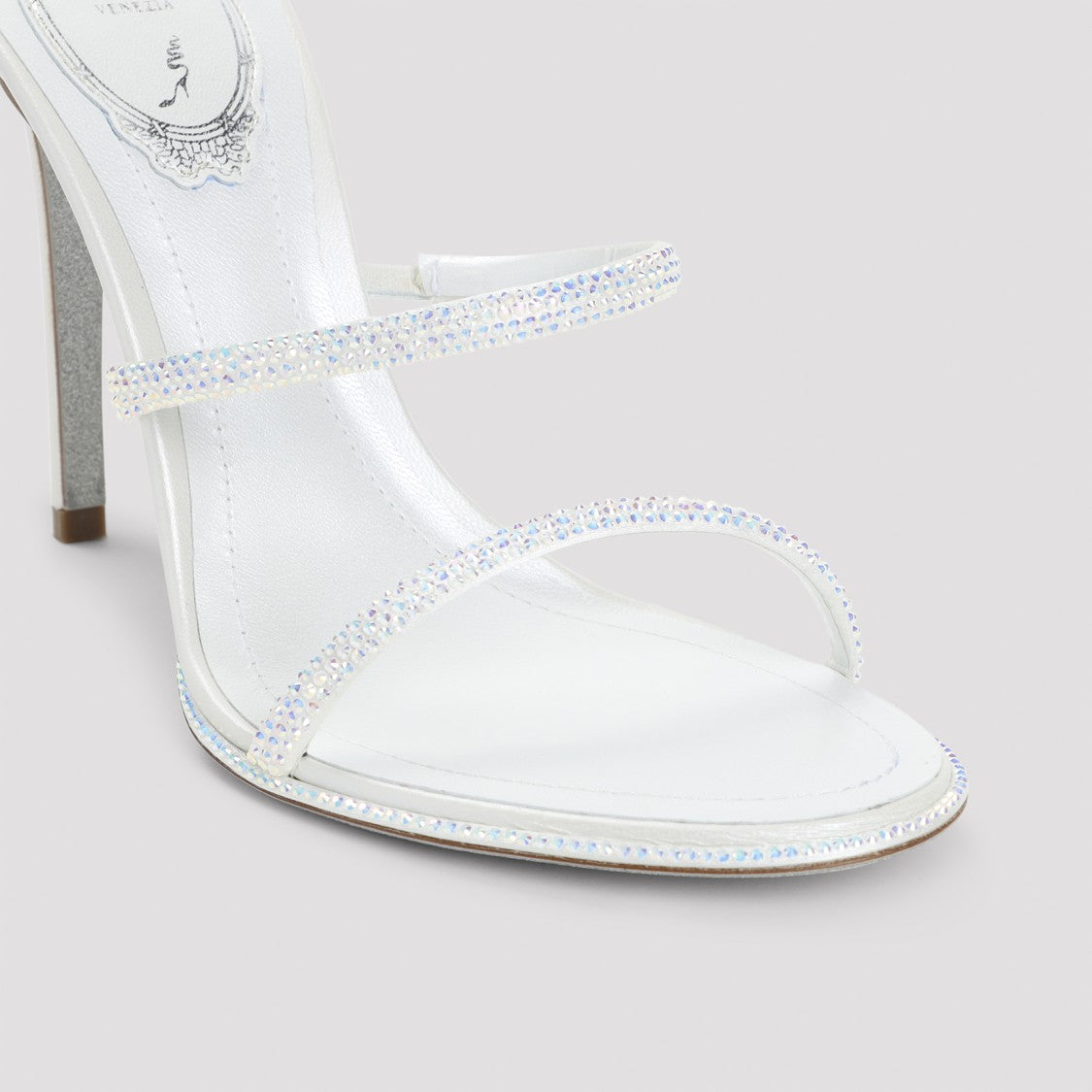 René Caovilla Ivory Leather Sandals With Striking Crystal-Embellished Ankle Strap