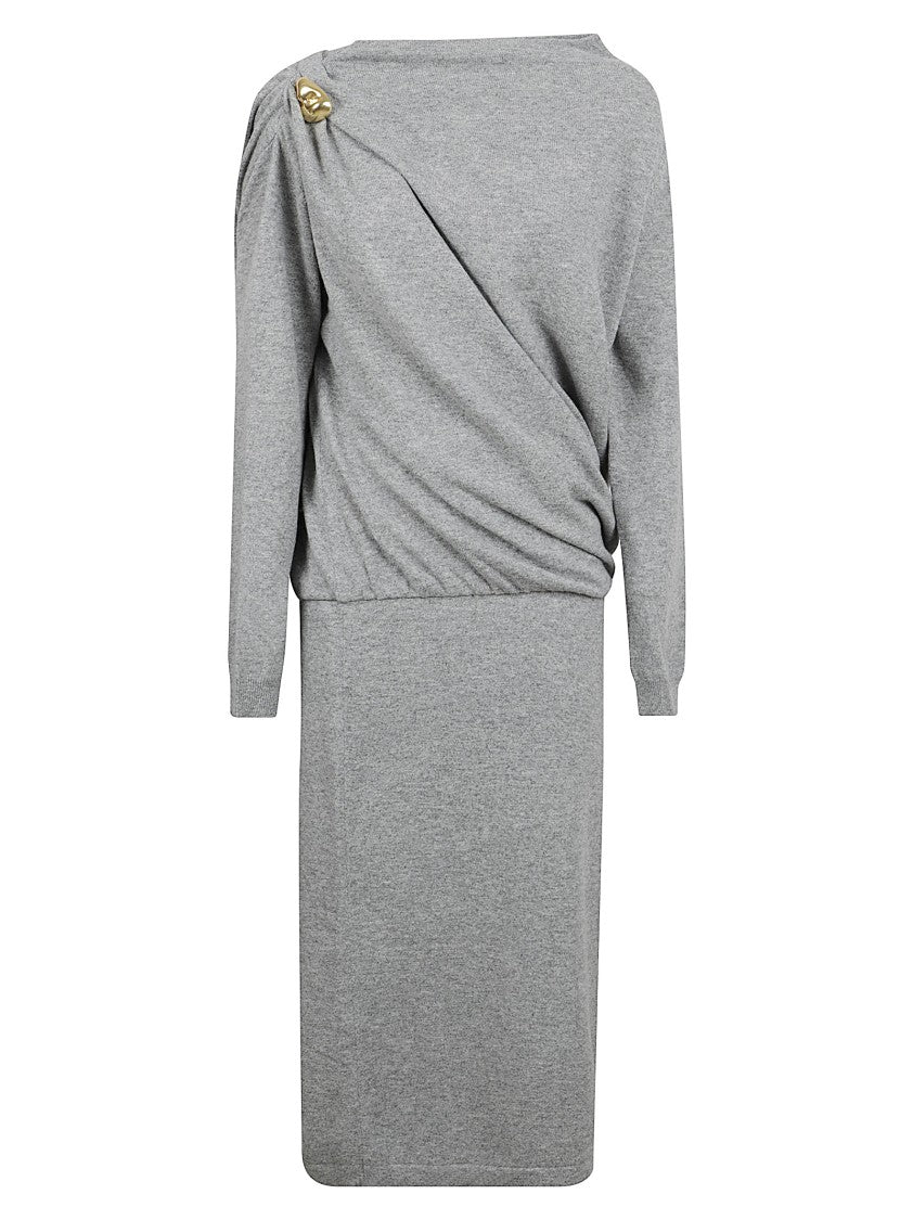 Fabiana Filippi Midi Dress In Grey Wool With Gold-Tone Embellishment
