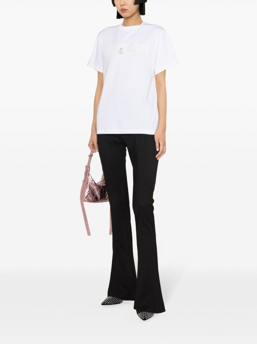 Mugler Textured Appliqué Logo White Cotton Jersey Top