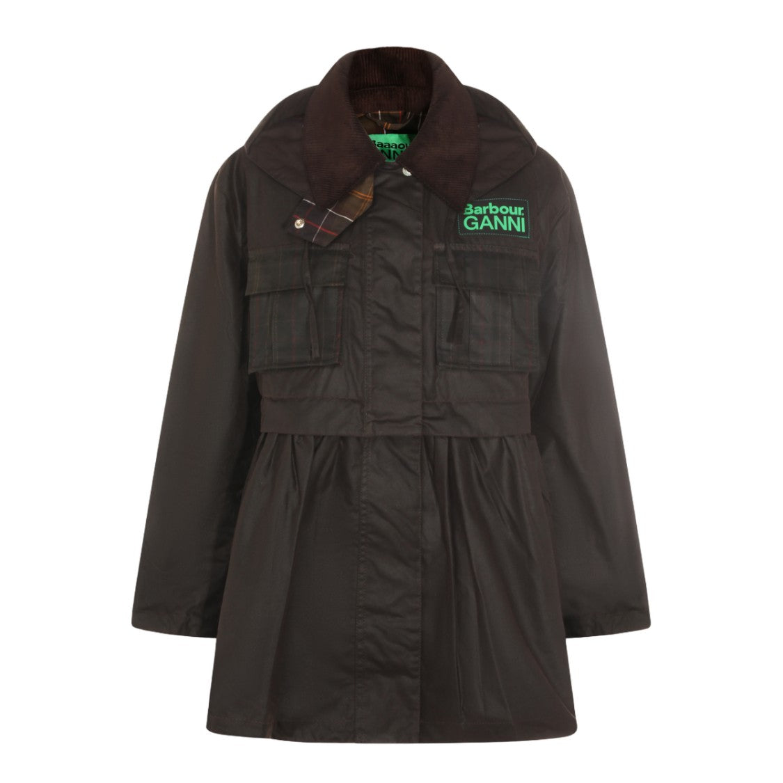 Barbour X Ganni Structured Black Waxed Jacket With Hood