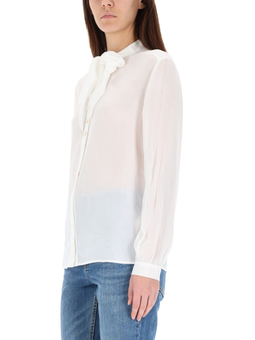 Tory Burch White Sheer Bow Blouse