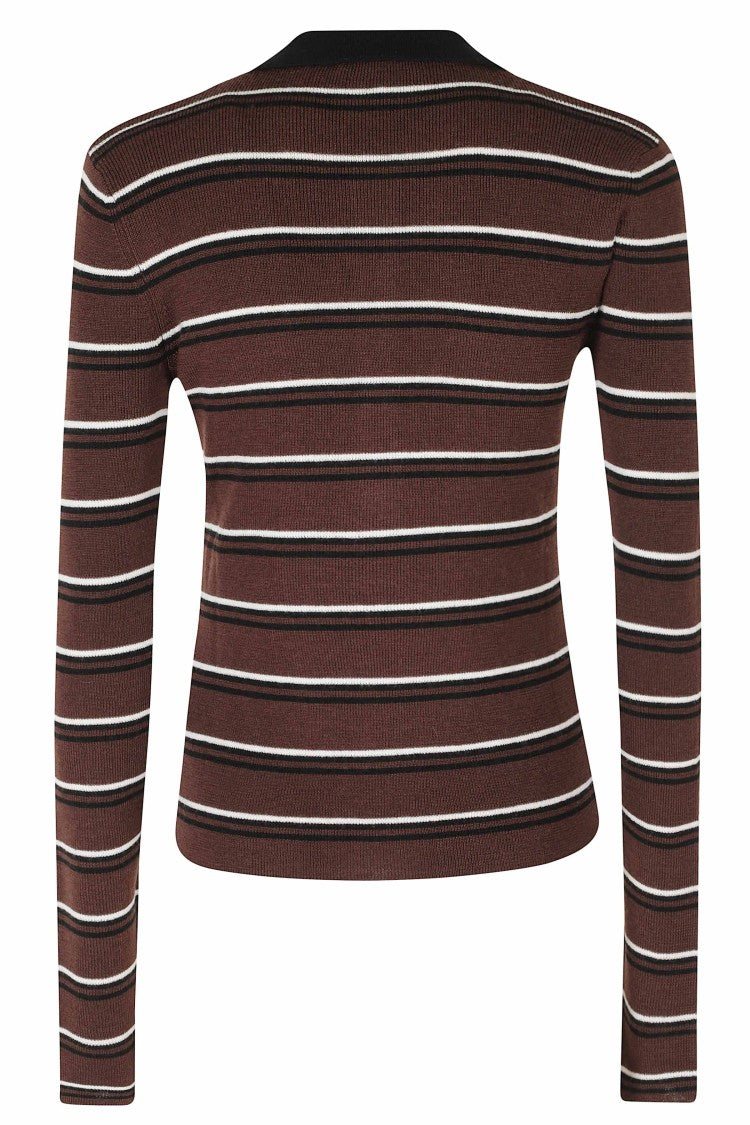 Ganni Mini Ribbed Striped Merino Wool Polo Shirt