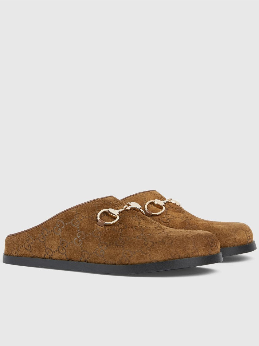 Gucci Brown Newsol Mule Suede Horsebit Mules