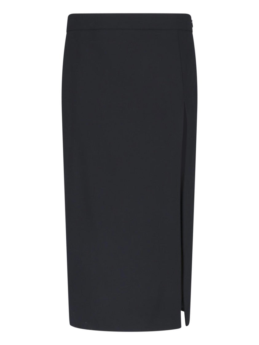 Dondup Black Bistretch Canvas Side Slit Midi Skirt
