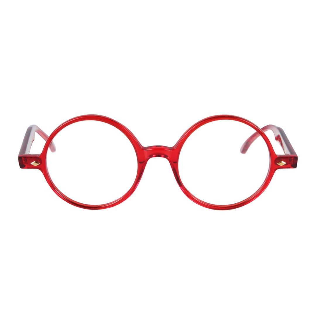 Kador Rondo Bold Round Frame Red Eyeglasses With Gold Accents