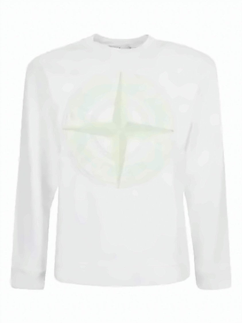 Stone Island Long-Sleeve T-Shirt With Bold Logo Design In White
