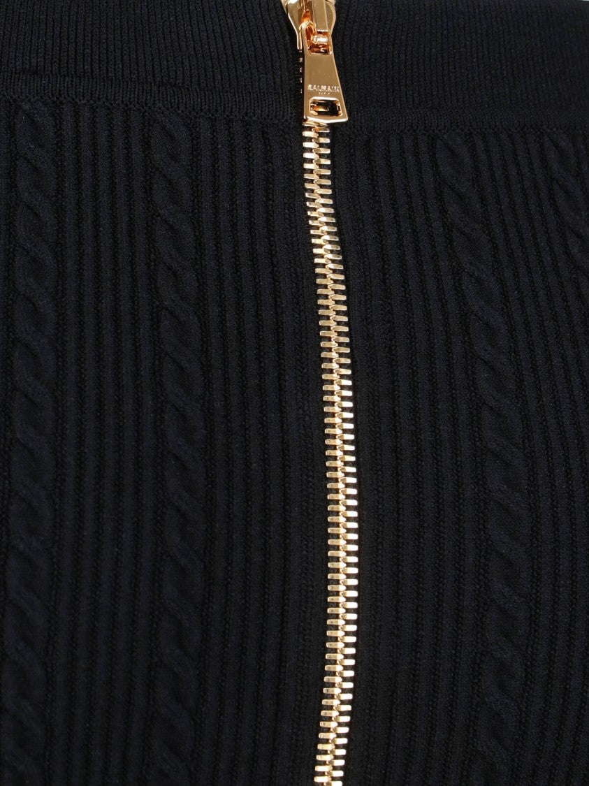 Balmain Ribbed Black Midi Skirt