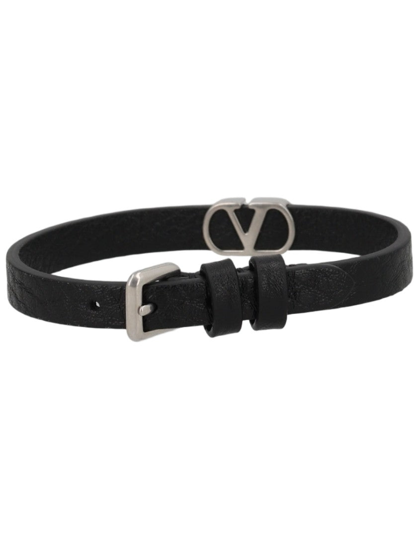 Valentino Garavani Vlogo Signature Slim Black Calf Leather Bracelet