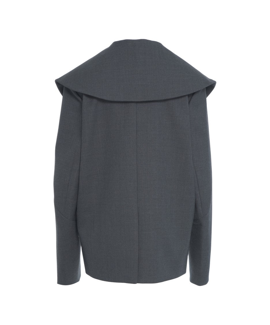 Viktoria Chan Gray Structured Blazer With Wide Collar And Decorative Closure